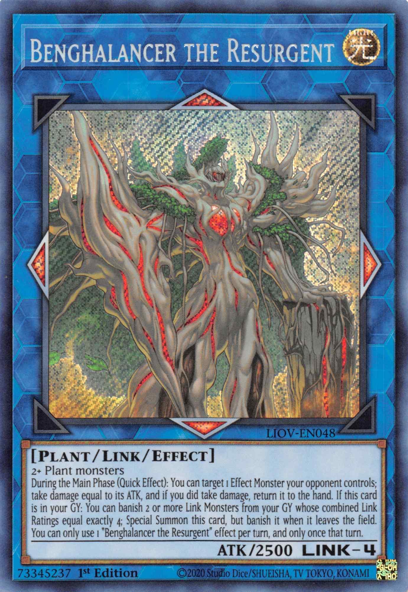 1st Edition, Light, Lightning Overdrive, Link/Effect Monster, Plant, Secret Rare Benghalancer the Resurgent [LIOV-EN048] Secret Rare - Trading Card World