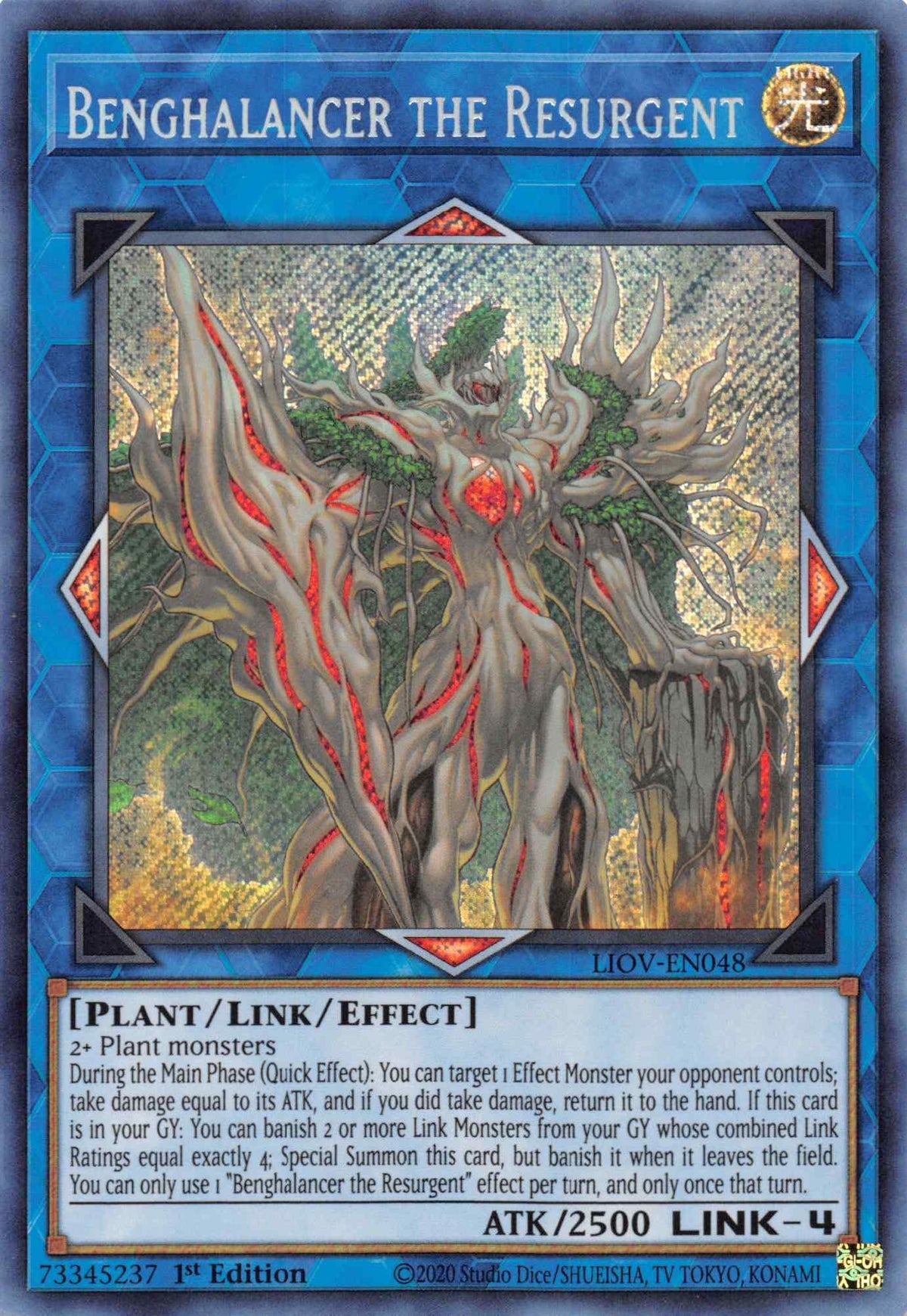 1st Edition, Light, Lightning Overdrive, Link/Effect Monster, Plant, Secret Rare Benghalancer the Resurgent [LIOV-EN048] Secret Rare - Trading Card World