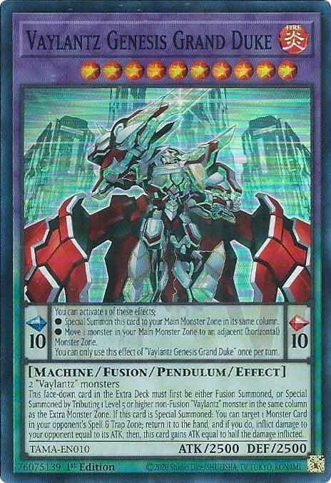 1st Edition, Fire, Fusion/Pendulum/Effect Monster, Machine, Super Rare, Tactical Masters Vaylantz Genesis Grand Duke [TAMA-EN010] Super Rare - Trading Card World