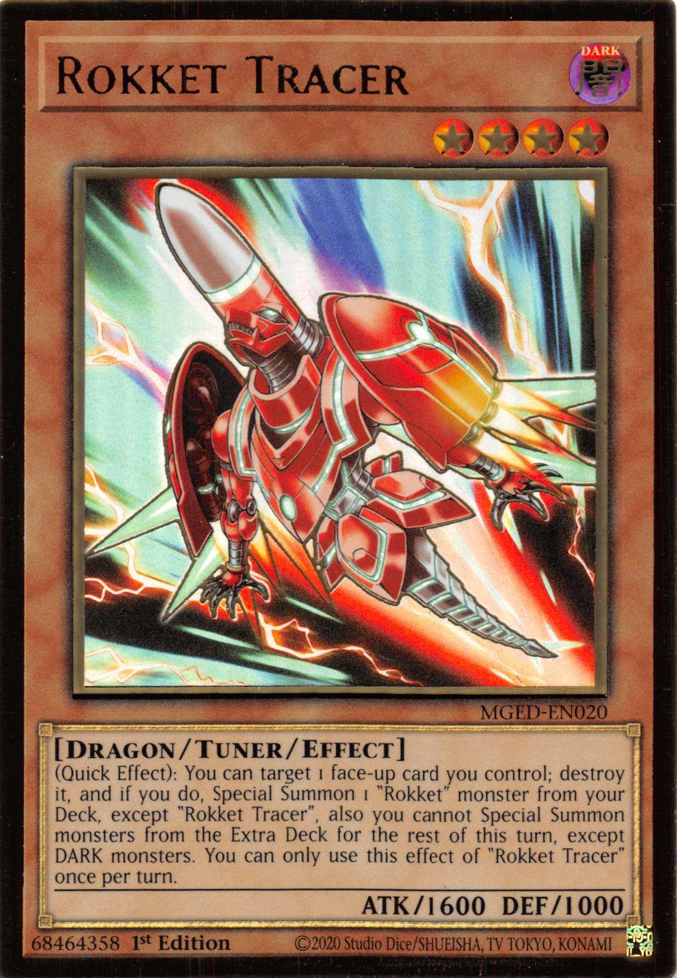 1st Edition, Dark, Dragon, Gold Rare, Maximum Gold: El Dorado, Tuner/Effect Monster Rokket Tracer [MGED-EN020] Gold Rare - Trading Card World