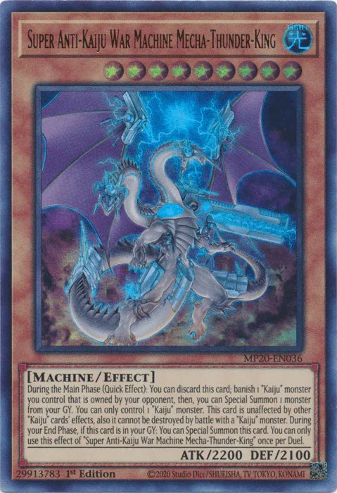 1st Edition, 2020 Tin of Lost Memories, Effect Monster, Light, Machine, Ultra Rare Super Anti-Kaiju War Machine Mecha-Thunder-King [MP20-EN036] Ultra Rare - Trading Card World