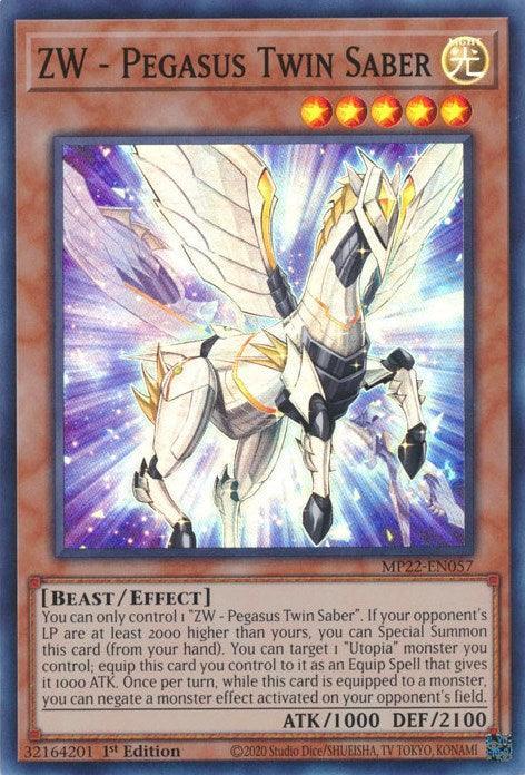 1st Edition, 2022 Tin of the Pharaoh's Gods, Beast, Effect Monster, Light, Super Rare ZW - Pegasus Twin Saber [MP22-EN057] Super Rare - Trading Card World