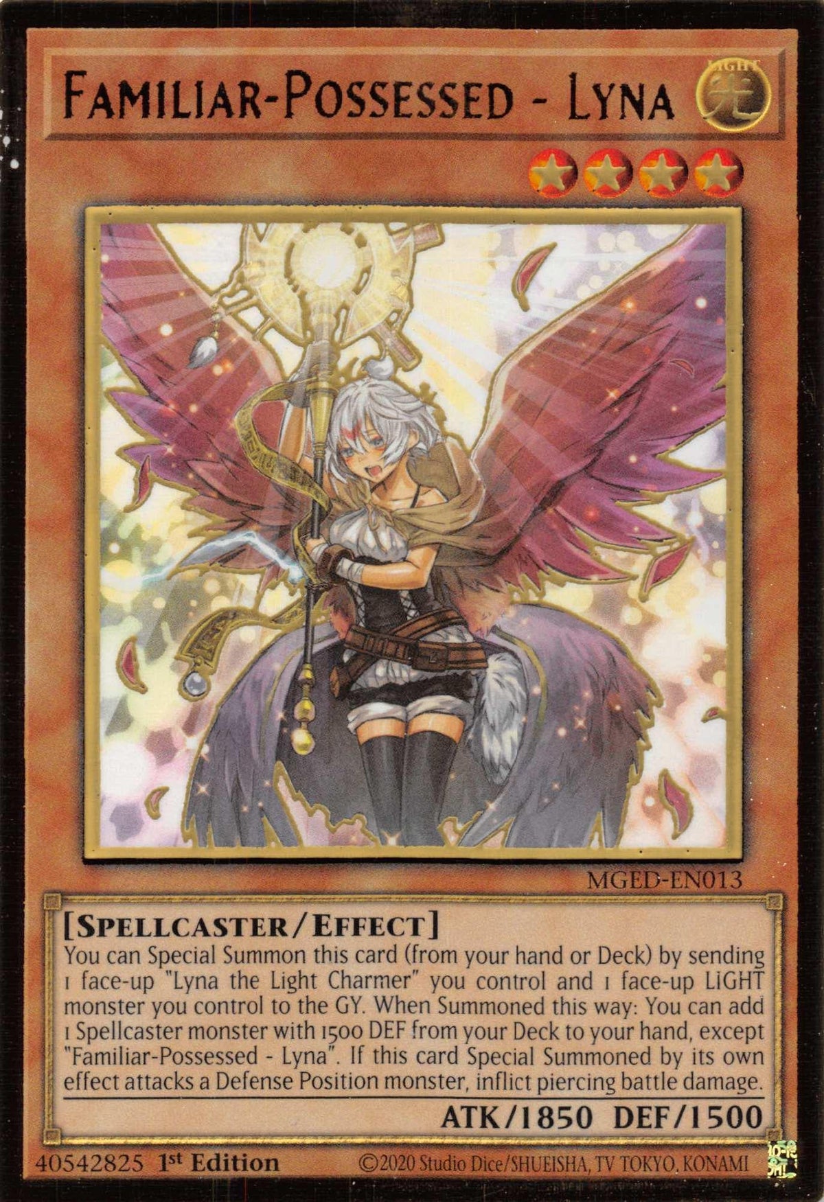 1st Edition, Effect Monster, Gold Rare, Light, Maximum Gold: El Dorado, Spellcaster Familiar-Possessed - Lyna (Alternate Art) [MGED-EN013] Gold Rare - Trading Card World