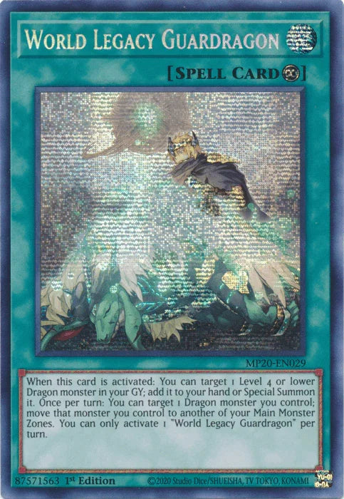 1st Edition, 2020 Tin of Lost Memories, Continuous Spell, Prismatic Secret Rare, Spell World Legacy Guardragon [MP20-EN029] Prismatic Secret Rare - Trading Card World