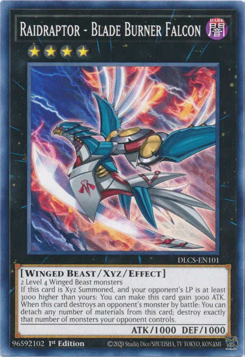 1st Edition, Common, Dark, Dragons of Legend: The Complete Series, Winged Beast, Xyz/Effect Monster Raidraptor - Blade Burner Falcon [DLCS-EN101] Common - Trading Card World