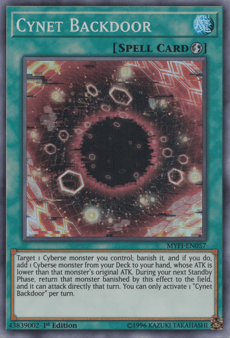 1st Edition, Mystic Fighters, Quick Play Spell, Spell, Super Rare Cynet Backdoor [MYFI-EN057] Super Rare - Trading Card World