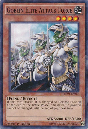 1st Edition, Battle Pack 3: Monster League, Earth, Effect Monster, Fiend, Shatterfoil Rare Goblin Elite Attack Force [BP03-EN017] Shatterfoil Rare - Trading Card World