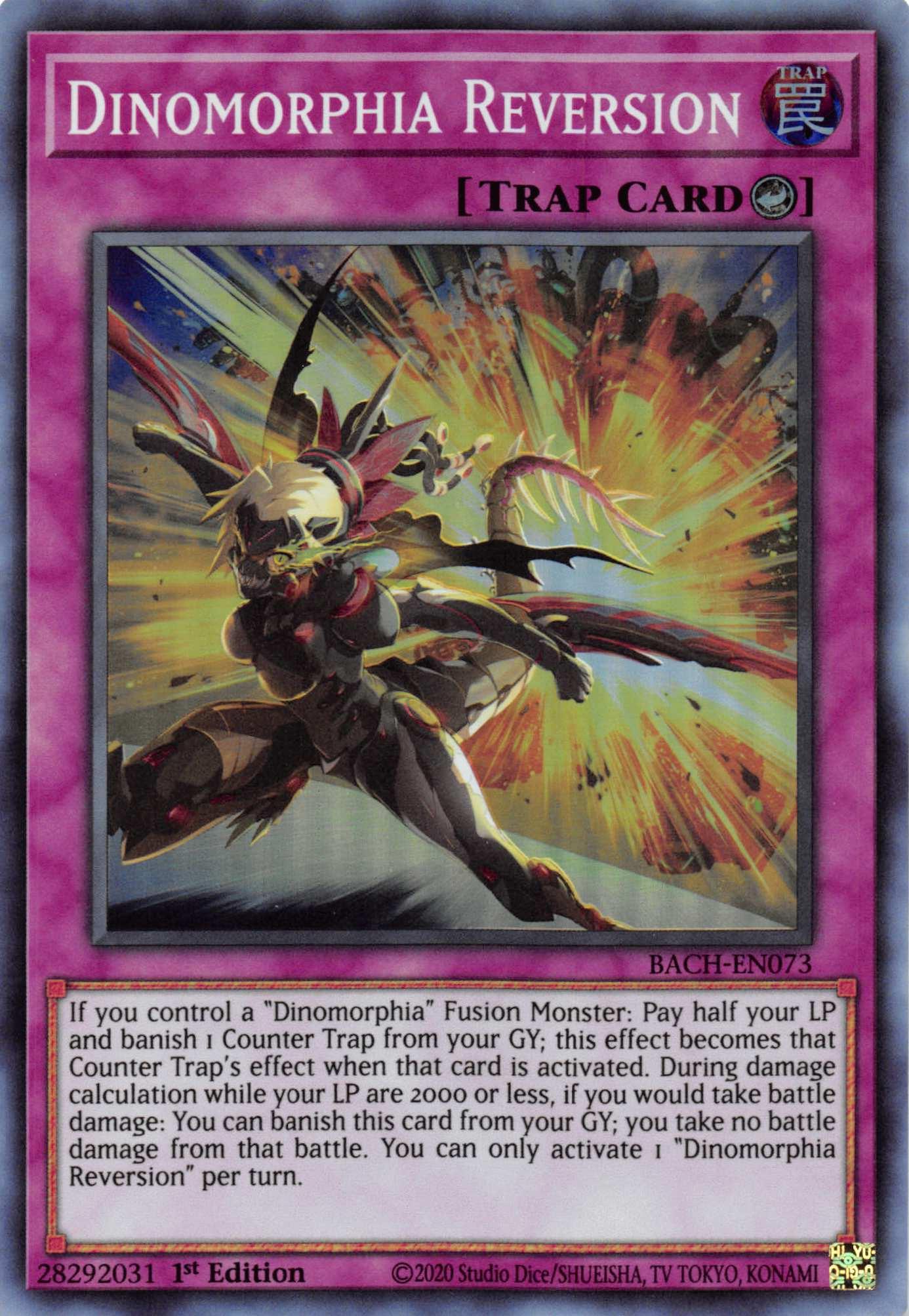 1st Edition, Battle of Chaos, Counter Trap, Super Rare, Trap Dinomorphia Reversion [BACH-EN073] Super Rare - Trading Card World