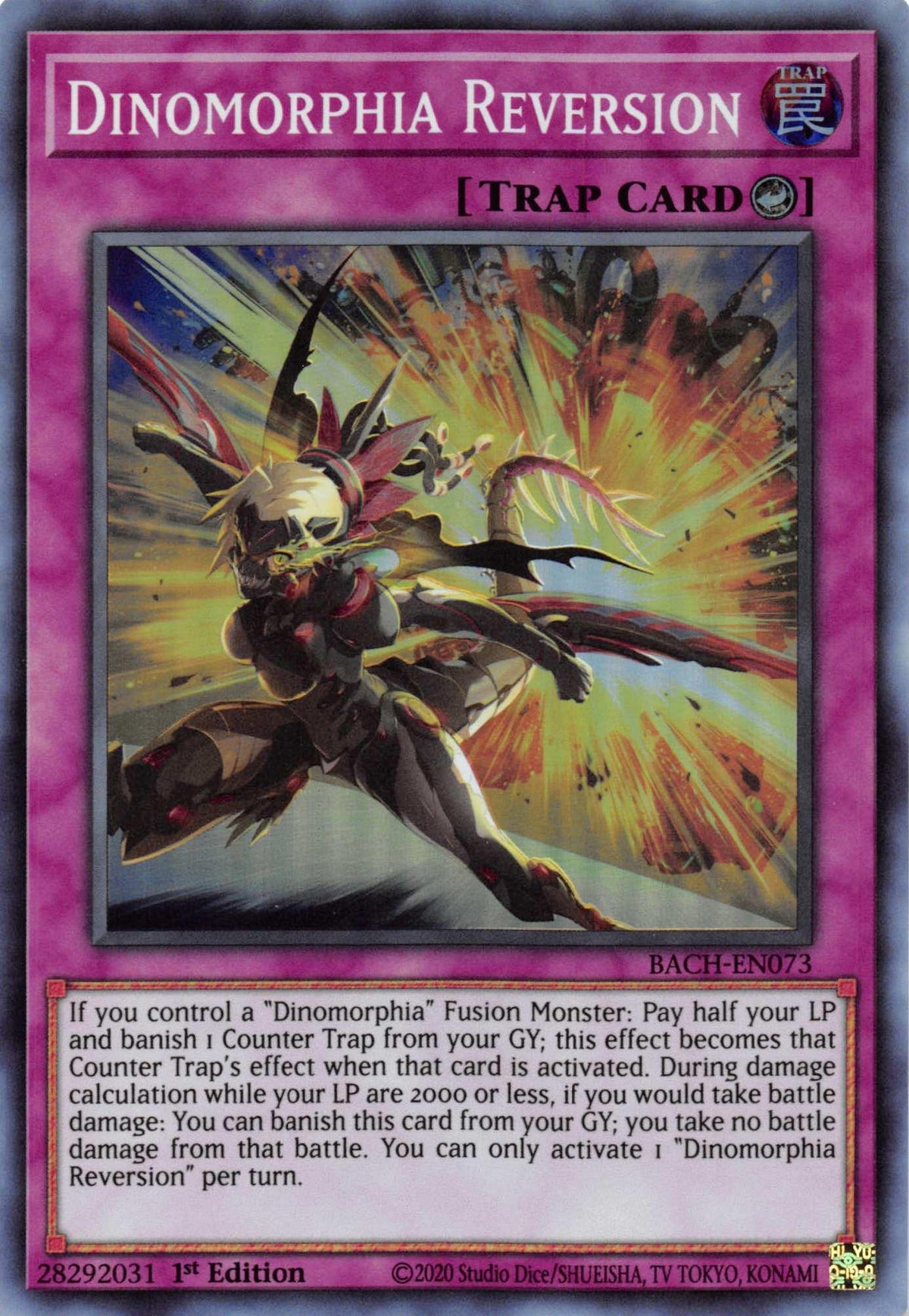 1st Edition, Battle of Chaos, Counter Trap, Super Rare, Trap Dinomorphia Reversion [BACH-EN073] Super Rare - Trading Card World