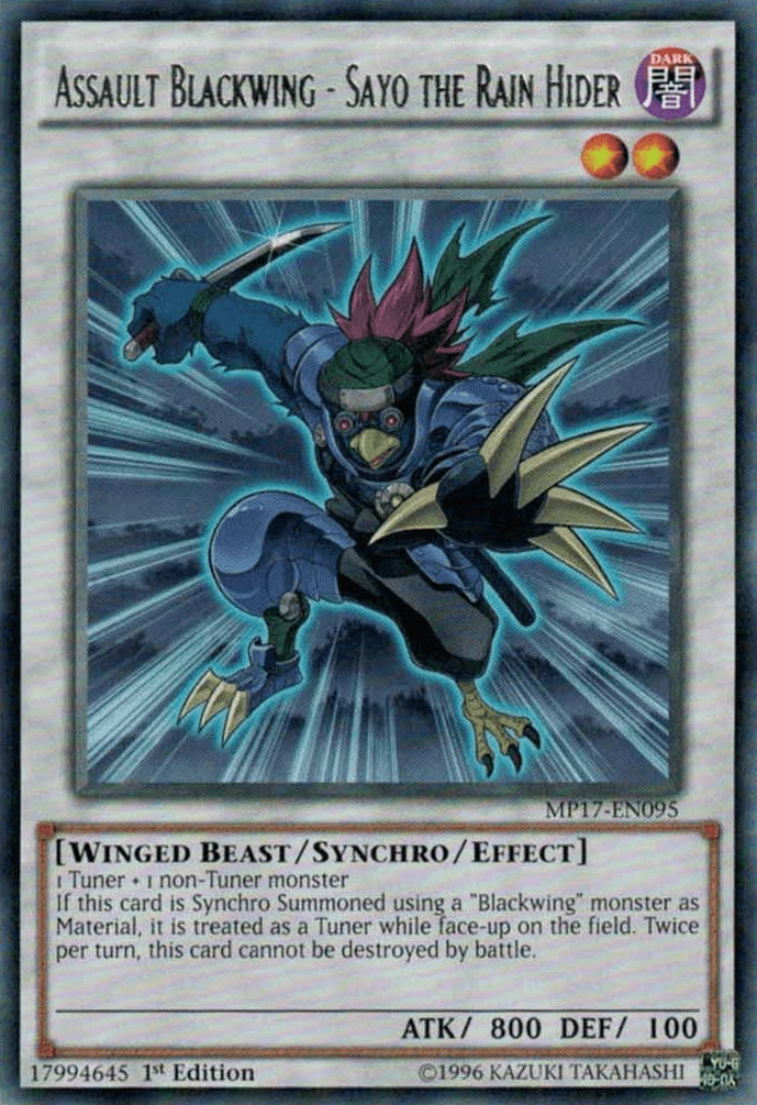 1st Edition, 2017 Mega-Tins Mega Pack, Dark, Rare, Synchro/Effect Monster, Winged Beast Assault Blackwing - Sayo the Rain Hider [MP17-EN095] Rare - Trading Card World