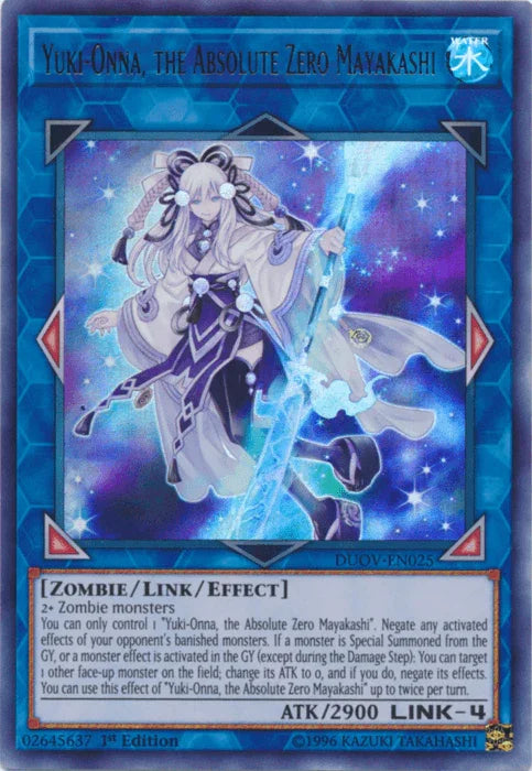1st Edition, Duel Overload, Link/Effect Monster, Ultra Rare, Water, Zombie Yuki-Onna, the Absolute Zero Mayakashi [DUOV-EN025] Ultra Rare - Trading Card World