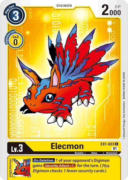 Classic Collection, Common, Data, Digimon, EX1-023, Mammal, Rookie, Yellow Elecmon [EX1-023] [Classic Collection] - Trading Card World