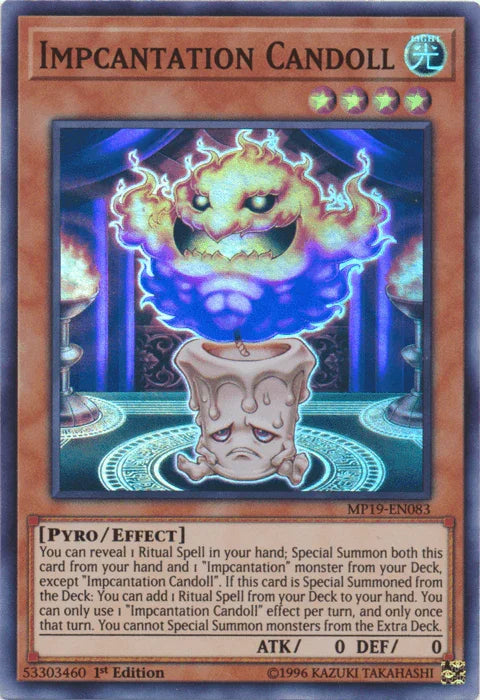 1st Edition, 2019 Gold Sarcophagus Tin Mega Pack, Effect Monster, Light, Pyro, Super Rare, Unlimited Impcantation Candoll [MP19-EN083] Super Rare - Trading Card World