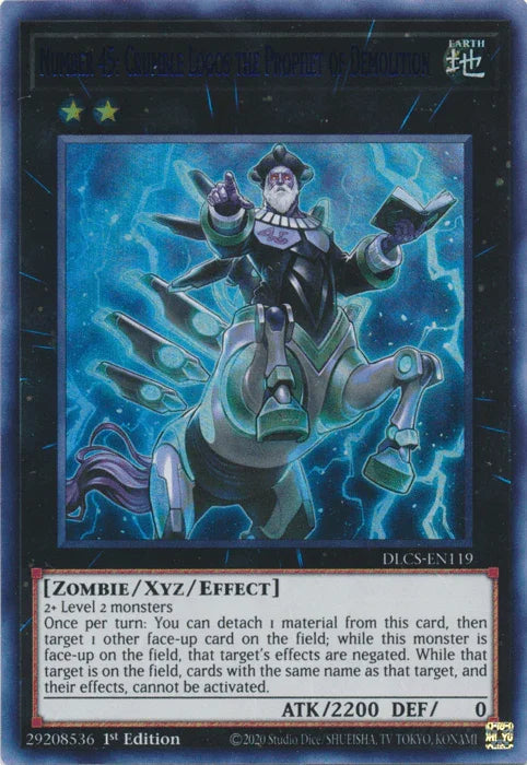 1st Edition, Dragons of Legend: The Complete Series, Earth, Ultra Rare, Xyz/Effect Monster, Zombie Number 45: Crumble Logos the Prophet of Demolition (Blue) [DLCS-EN119] Ultra Rare - Trading Card World