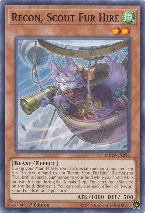1st Edition, 2019 Gold Sarcophagus Tin Mega Pack, Beast, Common, Effect Monster, Unlimited, Wind Recon, Scout Fur Hire [MP19-EN245] Common - Trading Card World