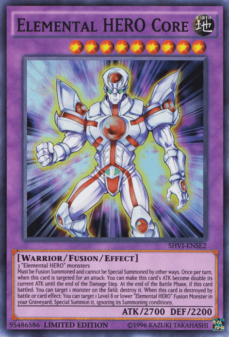 Earth, Fusion/Effect Monster, Limited, Shining Victories: Special Edition, Super Rare, Warrior Elemental Hero Core [SHVI-ENSE2] Super Rare - Trading Card World