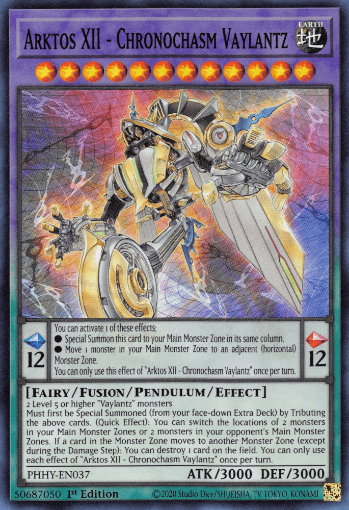 1st Edition, Earth, Fairy, Fusion/Pendulum/Effect Monster, Photon Hypernova, Super Rare Arktos XII - Chronochasm Vaylantz [PHHY-EN037] Super Rare - Trading Card World