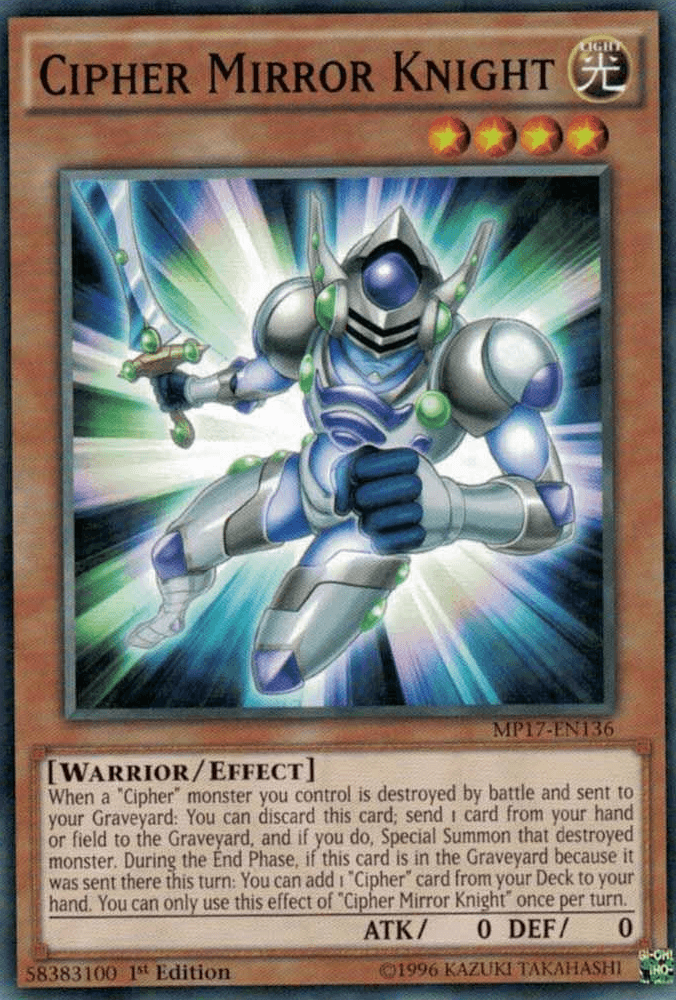 1st Edition, 2017 Mega-Tins Mega Pack, Common, Effect Monster, Light, Warrior Cipher Mirror Knight [MP17-EN136] Common - Trading Card World