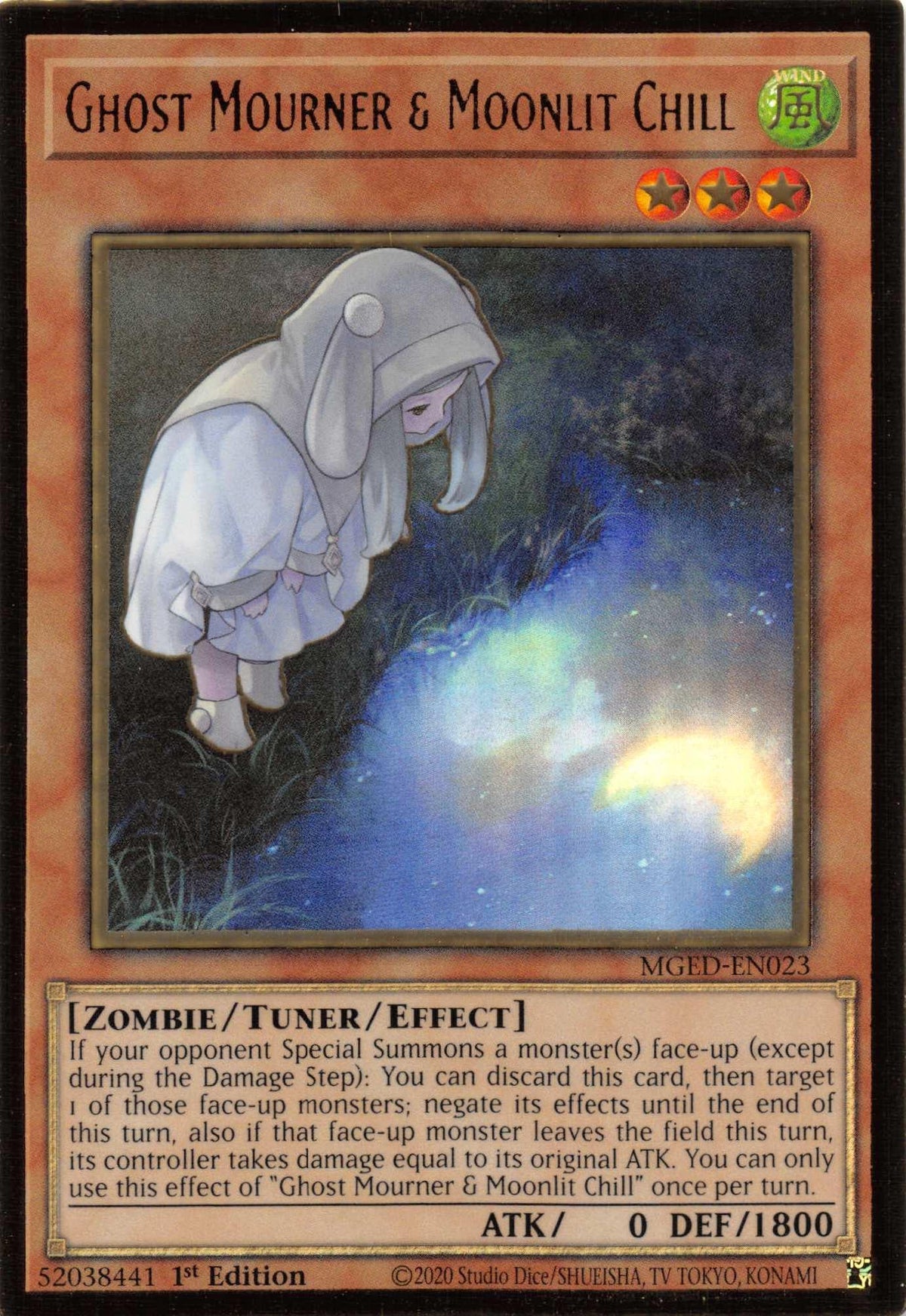 1st Edition, Gold Rare, Maximum Gold: El Dorado, Tuner/Effect Monster, Wind, Zombie Ghost Mourner & Moonlit Chill (Alternate Art) [MGED-EN023] Gold Rare - Trading Card World