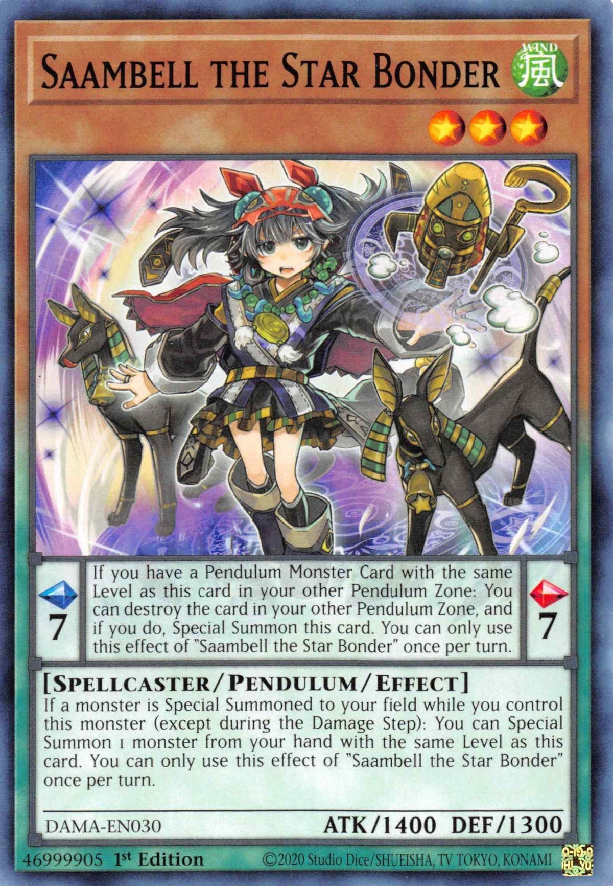 1st Edition, Common, Dawn of Majesty, Pendulum/Effect Monster, Spellcaster, Wind Saambell the Star Bonder [DAMA-EN030] Common - Trading Card World