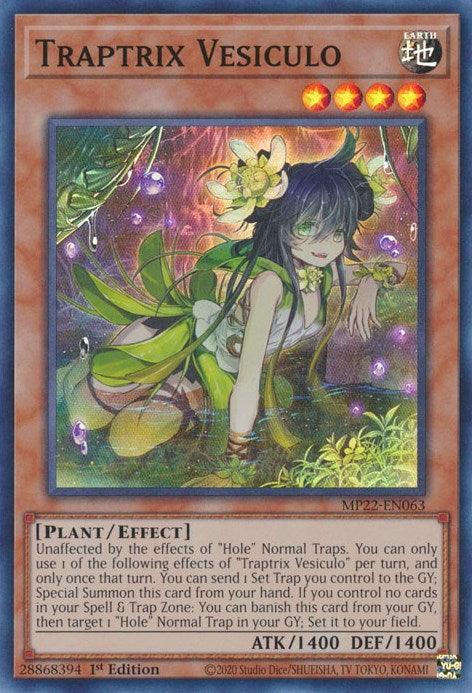 1st Edition, 2022 Tin of the Pharaoh's Gods, Earth, Effect Monster, Plant, Super Rare Traptrix Vesiculo [MP22-EN063] Super Rare - Trading Card World
