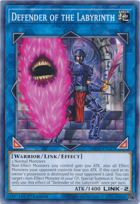 1st Edition, 2020 Tin of Lost Memories, Common, Earth, Link/Effect Monster, Warrior Defender of the Labyrinth [MP20-EN127] Common - Trading Card World