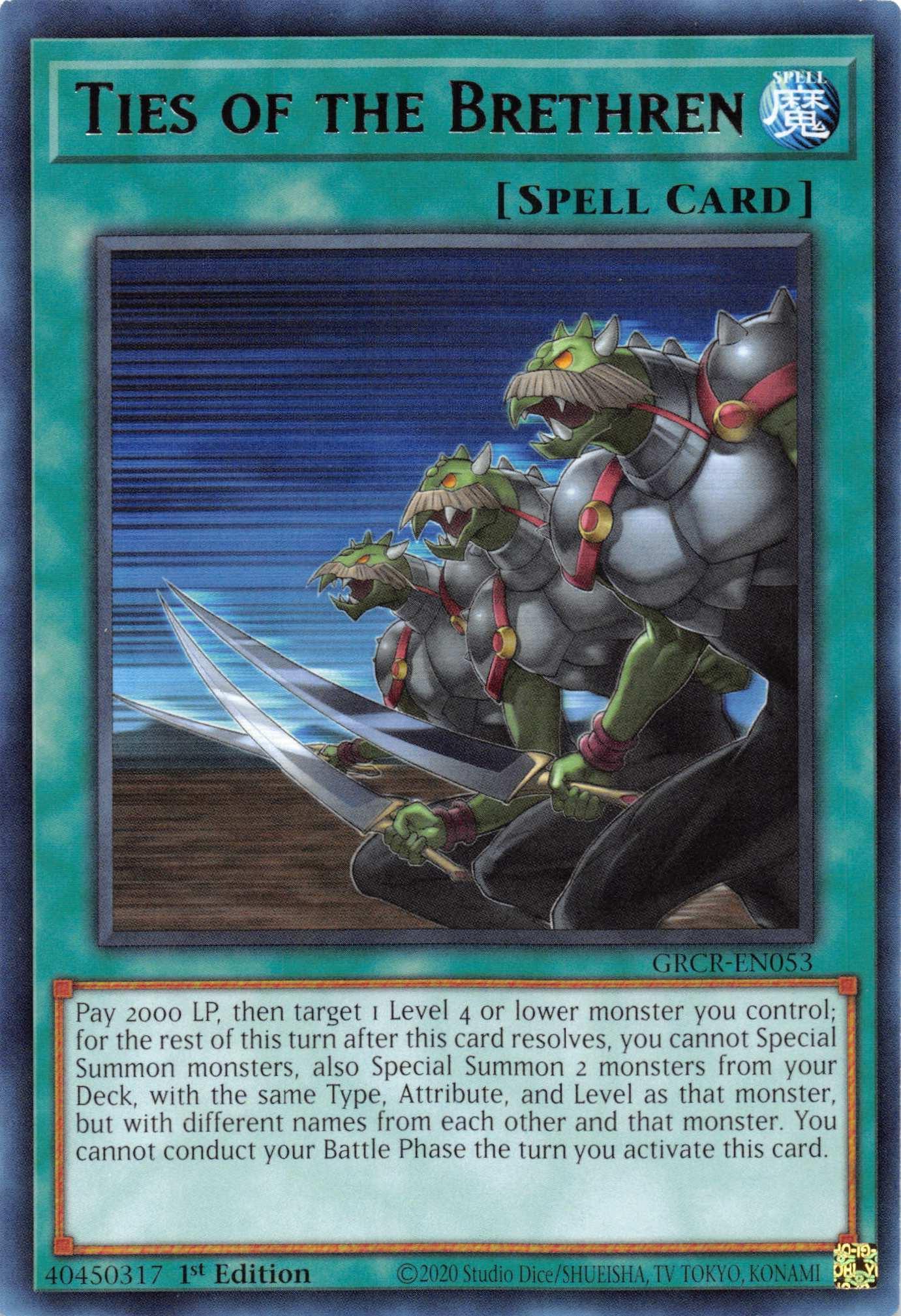 1st Edition, Normal Spell, Rare, Spell, The Grand Creators Ties of the Brethren [GRCR-EN053] Rare - Trading Card World