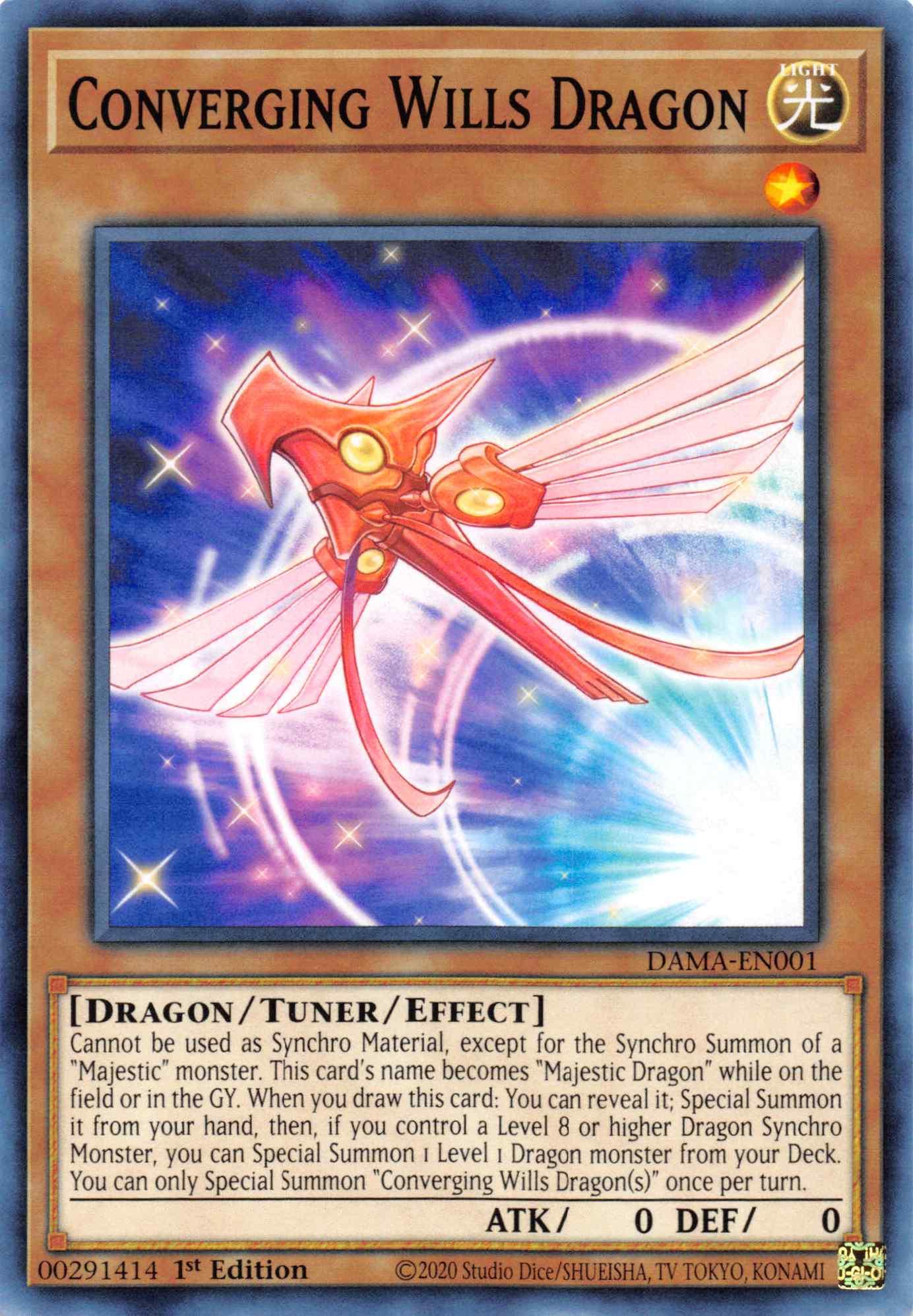 1st Edition, Common, Dawn of Majesty, Dragon, Light, Tuner/Effect Monster Convergging Wills Dragon [DAMA-EN001] Common - Trading Card World