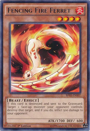 1st Edition, Battle Pack 3: Monster League, Beast, Effect Monster, Fire, Rare Fencing Fire Ferret [BP03-EN107] Rare - Trading Card World