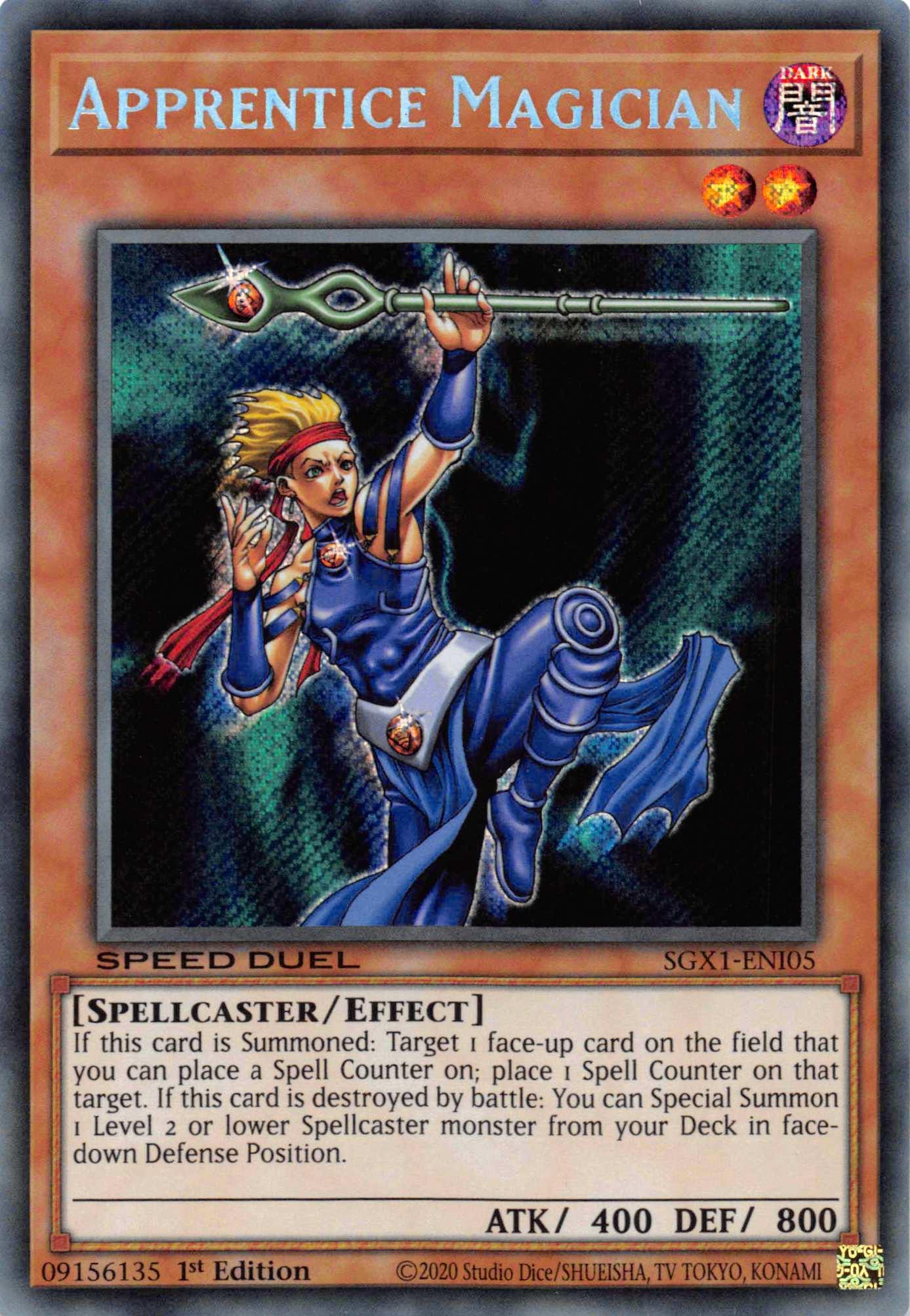 1st Edition, Dark, Effect Monster, Secret Rare, Speed Duel GX: Duel Academy Box, Spellcaster Apprentice Magician [SGX1-ENI05] Secret Rare - Trading Card World