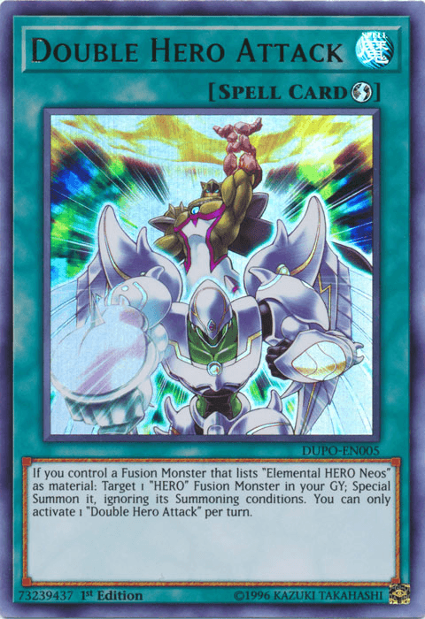1st Edition, Duel Power, Quick Play Spell, Spell, Ultra Rare, Unlimited Double Hero Attack [DUPO-EN005] Ultra Rare - Trading Card World