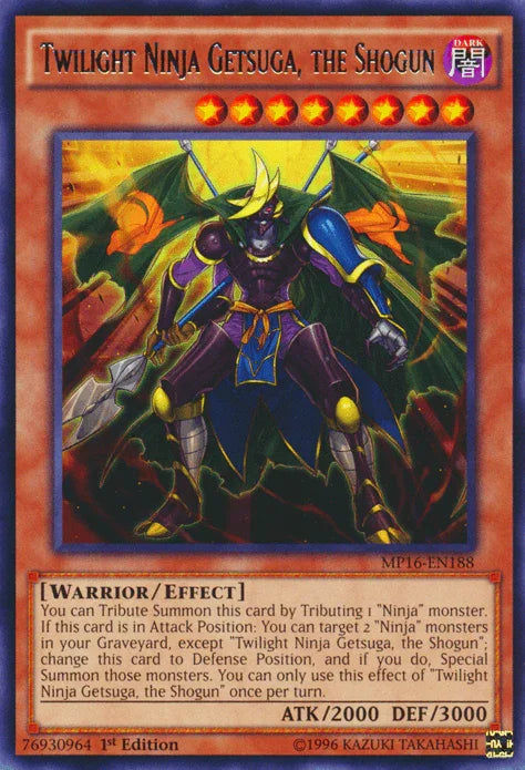 1st Edition, 2016 Mega-Tins Mega Pack, Dark, Effect Monster, Rare, Unlimited, Warrior Twilight Ninja Getsuga, the Shogun [MP16-EN188] Rare - Trading Card World