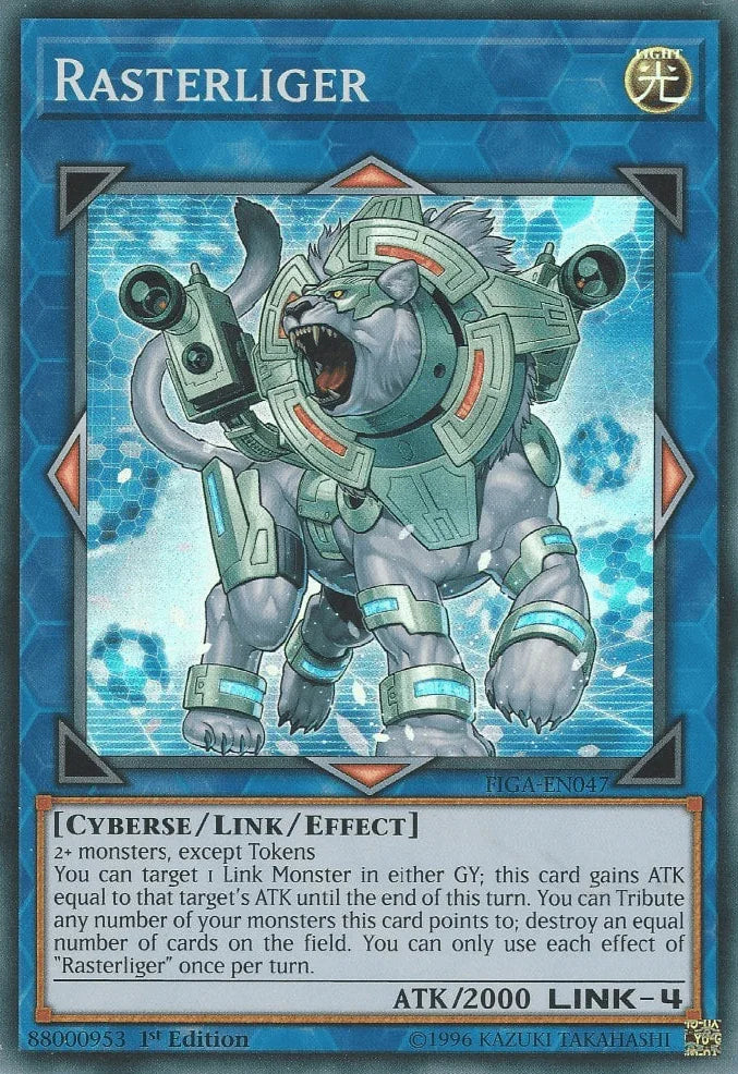 1st Edition, Cyberse, Fists of the Gadgets, Light, Link/Effect Monster, Super Rare Rasterliger [FIGA-EN047] Super Rare - Trading Card World