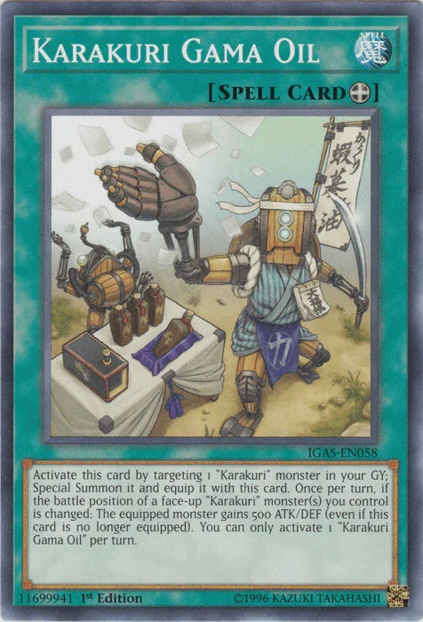 1st Edition, Common, Equip Spell, Ignition Assault, Spell, Unlimited Karakuri Gama Oil [IGAS-EN058] Common - Trading Card World