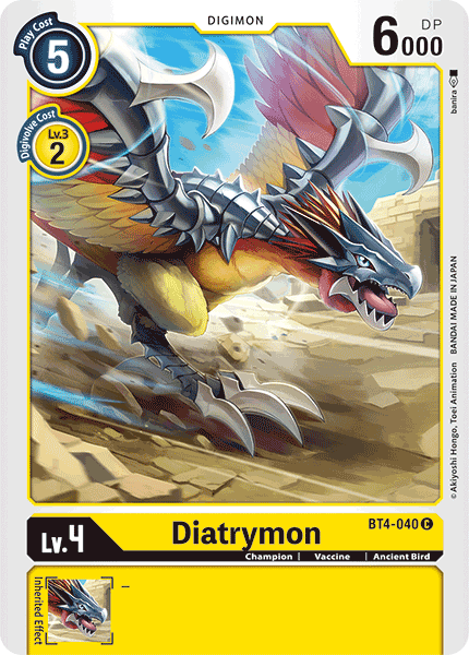 Ancient Bird, BT4-040, Champion, Common, Digimon, Great Legend, Vaccine, Yellow Diatrymon [BT4-040] [Great Legend] - Trading Card World