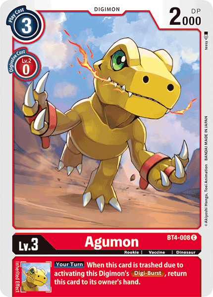 BT4-008, Common, Digimon, Dinosaur, Great Legend, Red, Rookie, Vaccine Agumon [BT4-008] [Great Legend] - Trading Card World
