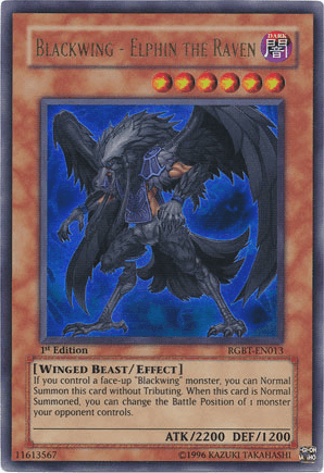 1st Edition, Dark, Effect Monster, Raging Battle, Ultra Rare, Unlimited, Winged Beast Blackwing - Elphin the Raven [RGBT-EN013] Ultra Rare - Trading Card World