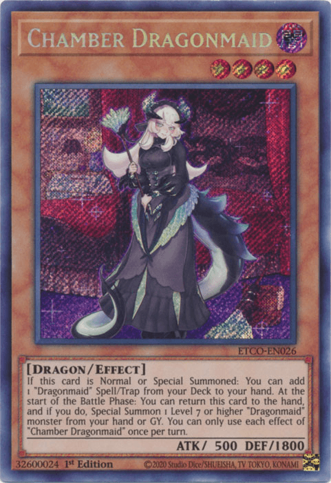 1st Edition, Dark, Dragon, Effect Monster, Eternity Code, Secret Rare Chamber Dragonmaid [ETCO-EN026] Secret Rare - Trading Card World