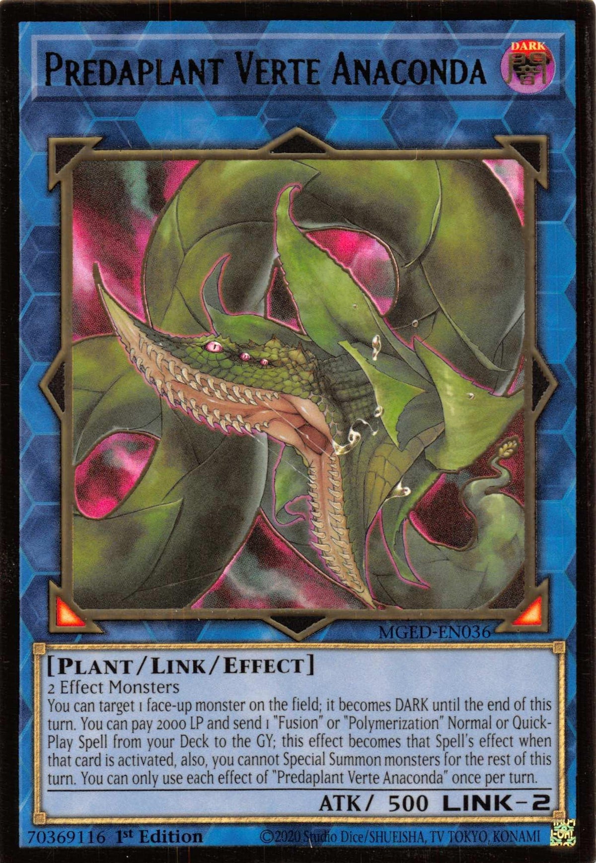 1st Edition, Dark, Gold Rare, Link/Effect Monster, Maximum Gold: El Dorado, Plant Predaplant Verte Anaconda [MGED-EN036] Gold Rare - Trading Card World