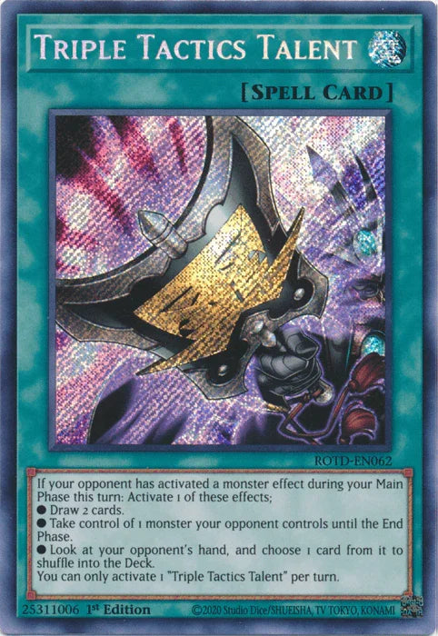 1st Edition, Normal Spell, Rise of the Duelist, Secret Rare, Spell Triple Tactics Talent [ROTD-EN062] Secret Rare - Trading Card World