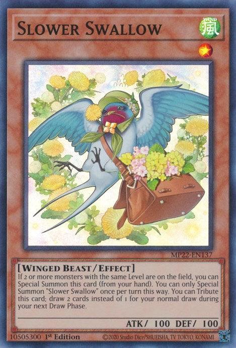 1st Edition, 2022 Tin of the Pharaoh's Gods, Effect Monster, Super Rare, Wind, Winged Beast Slower Swallow [MP22-EN137] Super Rare - Trading Card World