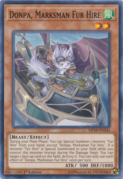 1st Edition, 2019 Gold Sarcophagus Tin Mega Pack, Beast, Common, Effect Monster, Unlimited, Wind Donpa, Marksman Fur Hire [MP19-EN244] Common - Trading Card World