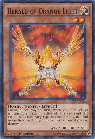 1st Edition, Battle Pack 3: Monster League, Fairy, Light, Shatterfoil Rare, Tuner/Effect Monster Herald of Orange Light [BP03-EN050] Shatterfoil Rare - Trading Card World