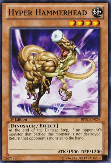 1st Edition, Battle Pack 2: War of the Giants, Dinosaur, Earth, Effect Monster, Mosaic Rare, Unlimited Hyper Hammerhead [BP02-EN024] Mosaic Rare - Trading Card World