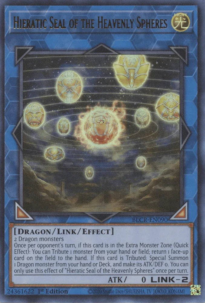 1st Edition, Battles of Legend: Crystal Revenge, Dragon, Light, Link/Effect Monster, Ultra Rare Hieratic Seal of the Heavenly Spheres [BLCR-EN090] Ultra Rare - Trading Card World