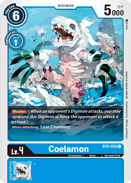 Ancient Fish, Battle of Omni, Blue, BT5-026, Champion, Common, Data, Digimon Coelamon [BT5-026] [Battle of Omni] - Trading Card World