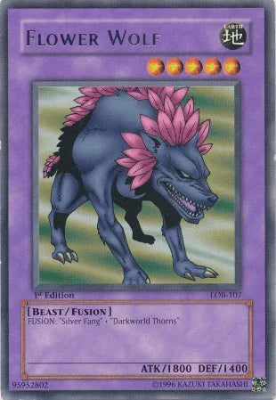 1st Edition, Beast, Earth, Fusion Monster, Rare, The Legend of Blue Eyes White Dragon, Unlimited Flower Wolf [LOB-107] Rare - Trading Card World