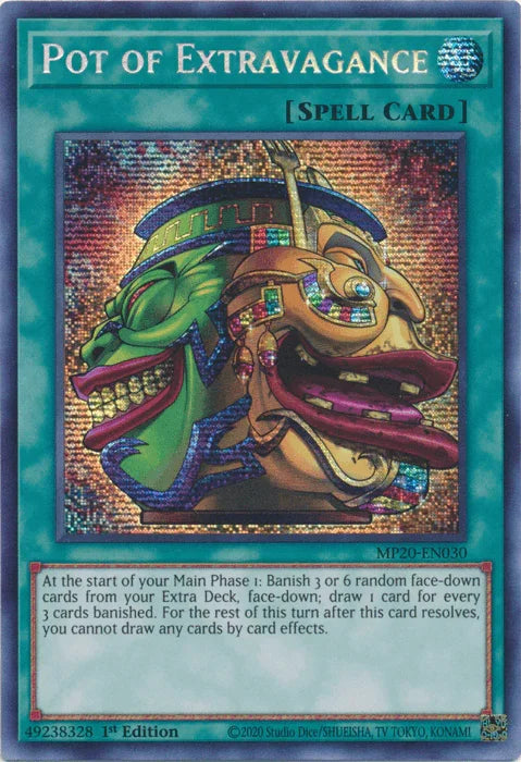 1st Edition, 2020 Tin of Lost Memories, Normal Spell, Prismatic Secret Rare, Spell Pot of Extravagance [MP20-EN030] Prismatic Secret Rare - Trading Card World