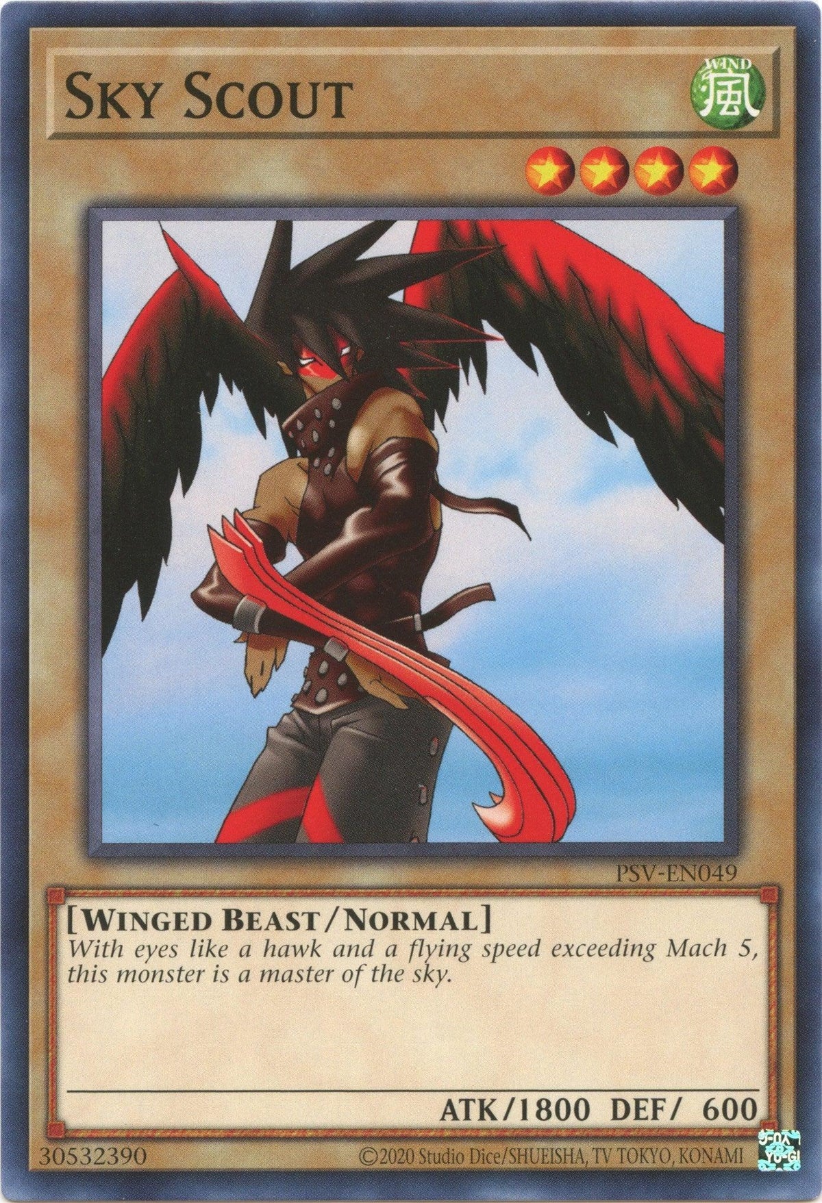 Common, Normal Monster, Pharaoh's Servant (25th Anniversary Edition), Unlimited, Wind, Winged Beast Sky Scout (25th Anniversary) [PSV-EN049] Common - Trading Card World