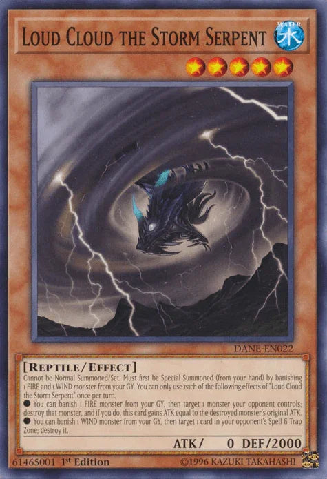 1st Edition, Common, Dark Neostorm, Effect Monster, Reptile, Unlimited, Water Loud Cloud the Storm Serpent [DANE-EN022] Common - Trading Card World